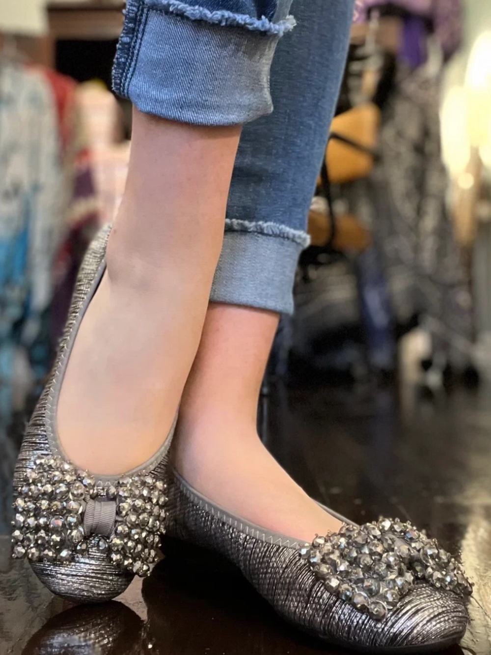 Helen’s Heart Gray Metallic Flats, Size 10, New without Tag
